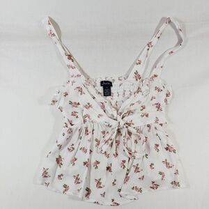 Justify Babydoll Cami Womens Medium White Ditsy Floral Tie Front Sleeveless‎